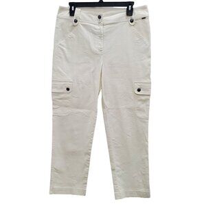 St. John Women's White Cotton Blend Casual Cropped Leg Cargo‎ Pants USA Made 10